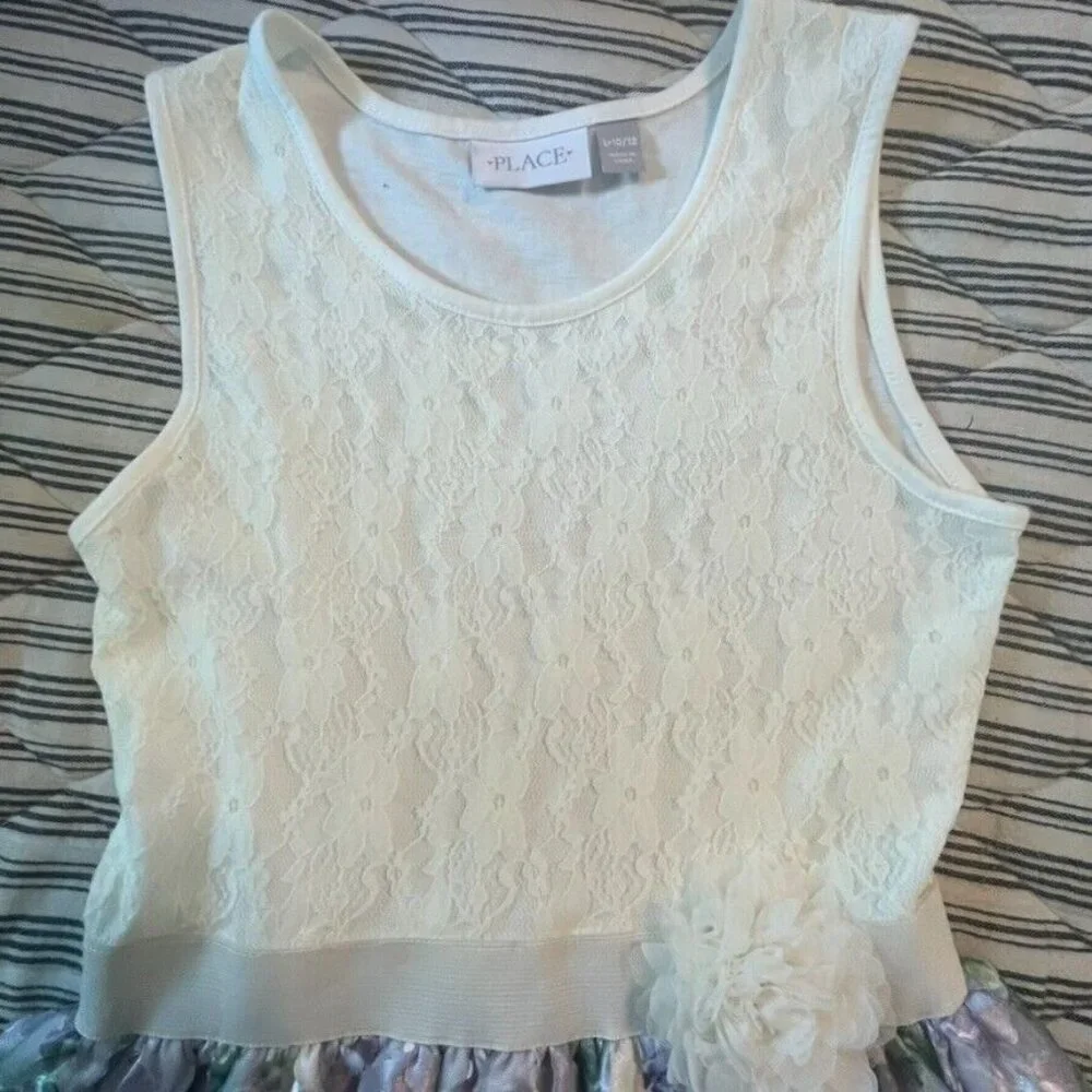 Children's‎ Place Girls Size L 10/12 Sleeveless Lace Tee Tank Lilac Floral Skirt - Picture 8 of 10